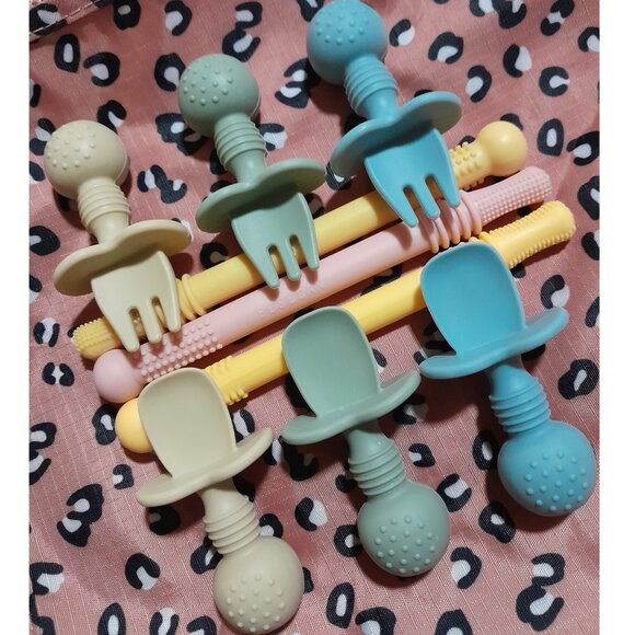 Silicone Baby Learning Spoons Forks Teethers Never Used - Picture 1 of 2